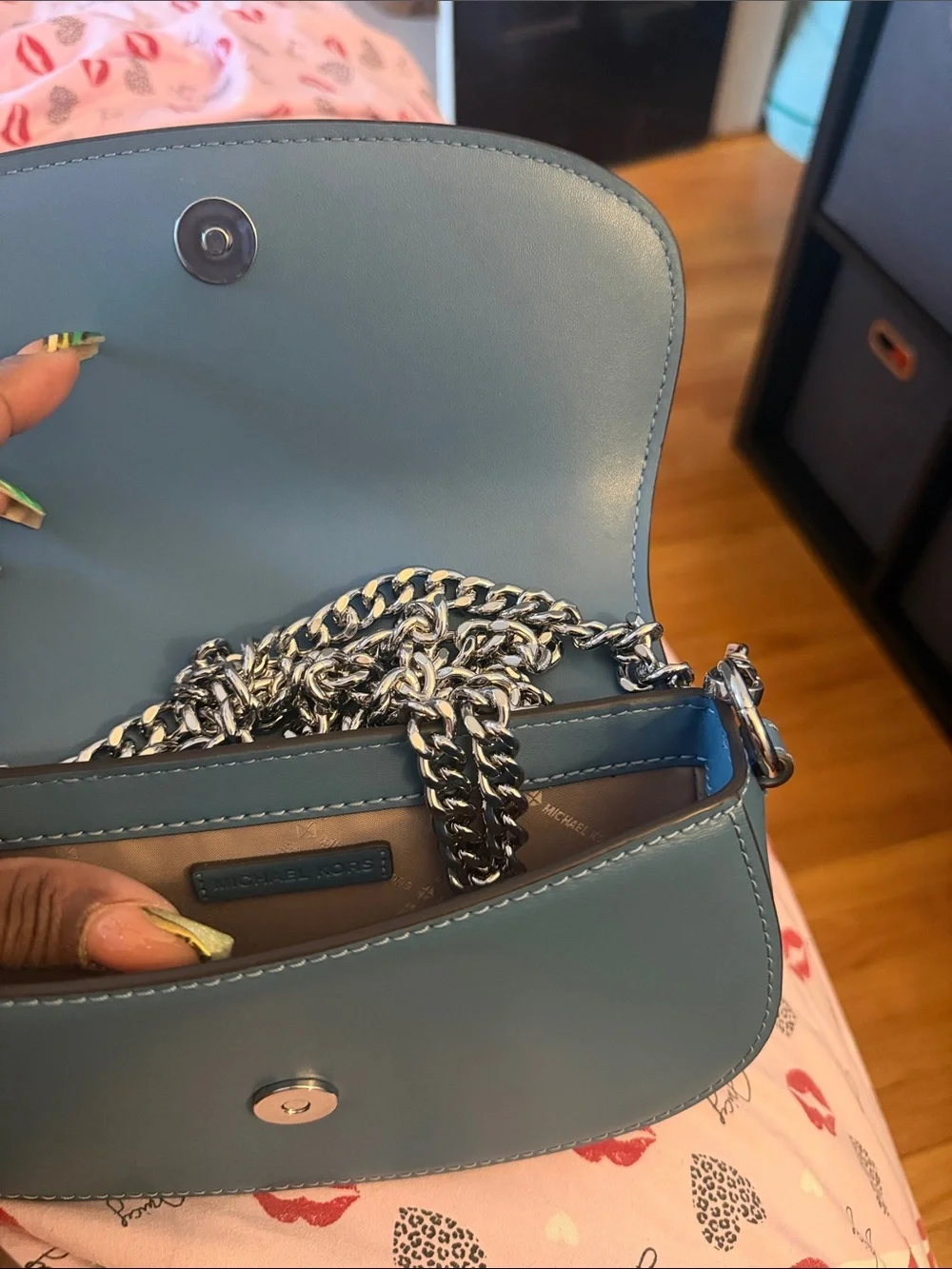 Michael Kors Sky Blue Leather Crossbody with MK Lock Charm